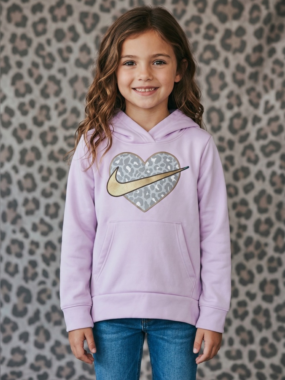 Nike Kids Lavender Hooded Sweatshirt with Gold Swoosh Heart
